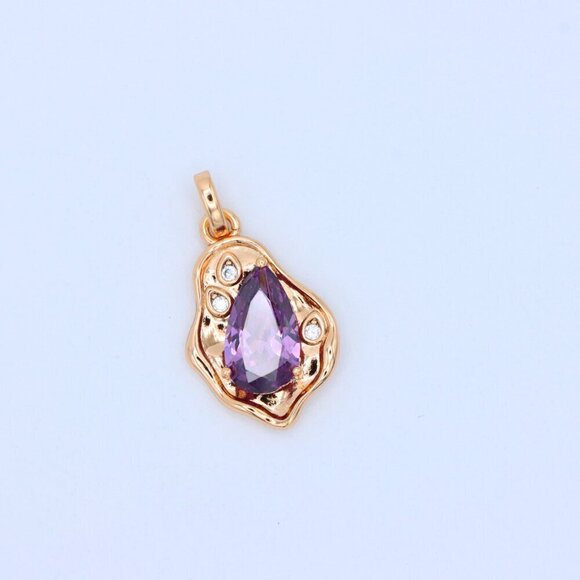 "Elegant Purple Teardrop Pendant in Gold Plated Frame, XPPT1734 - Picture 10 of 13